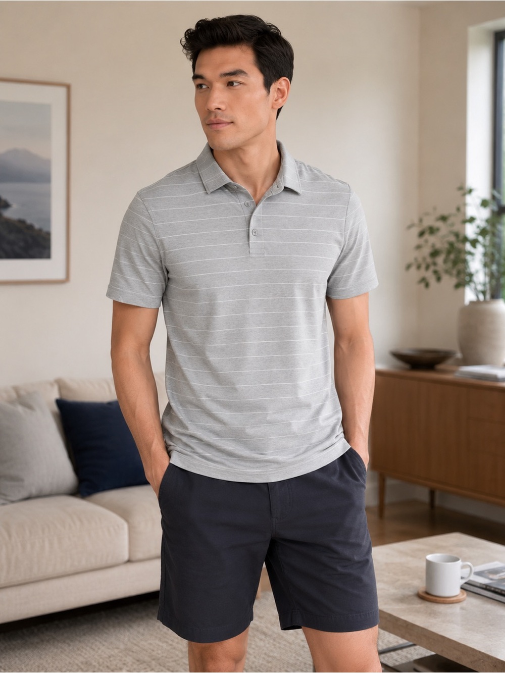 20 Men's Lululemon Striped Polo Size Medium Color Grey White